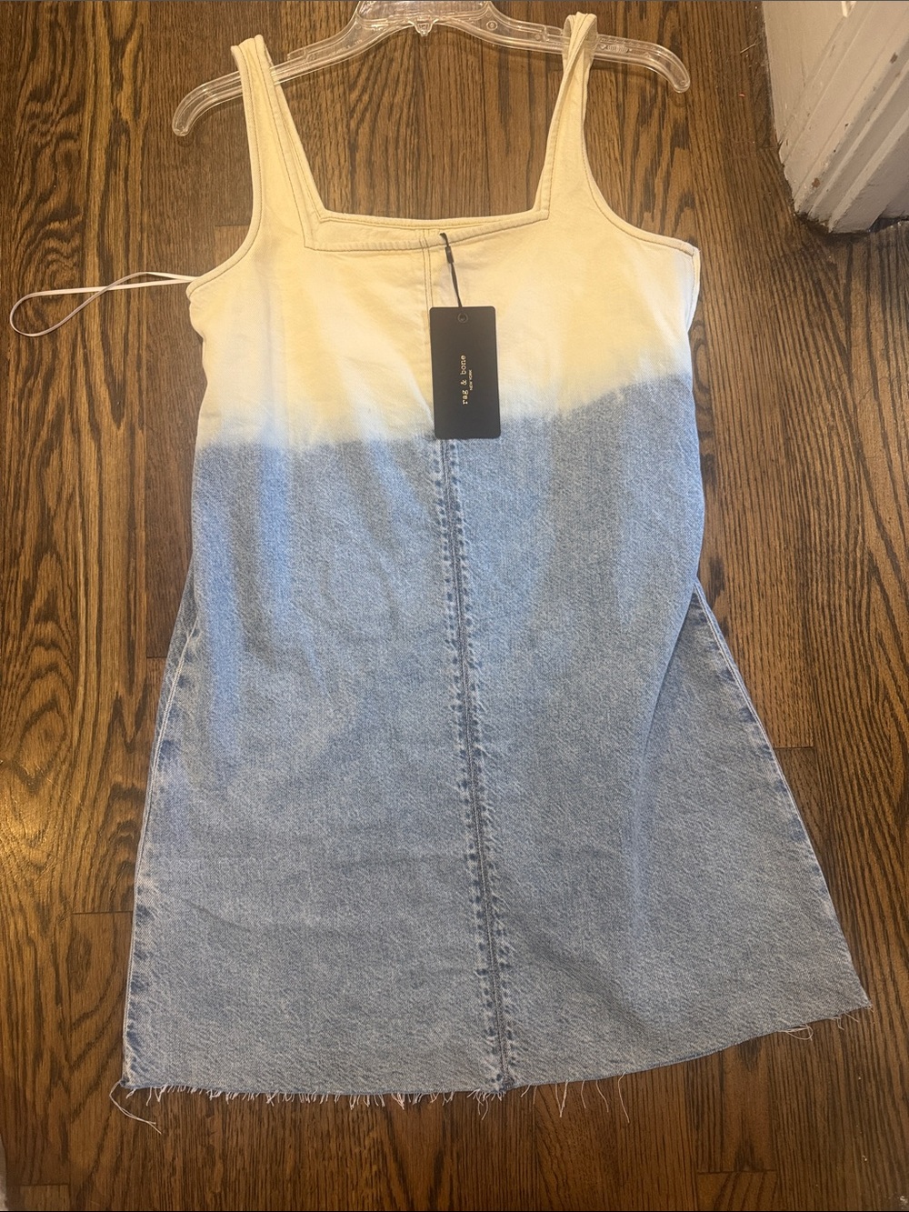 Dip-Dye Tank Denim Dress in Cream and Light Blue